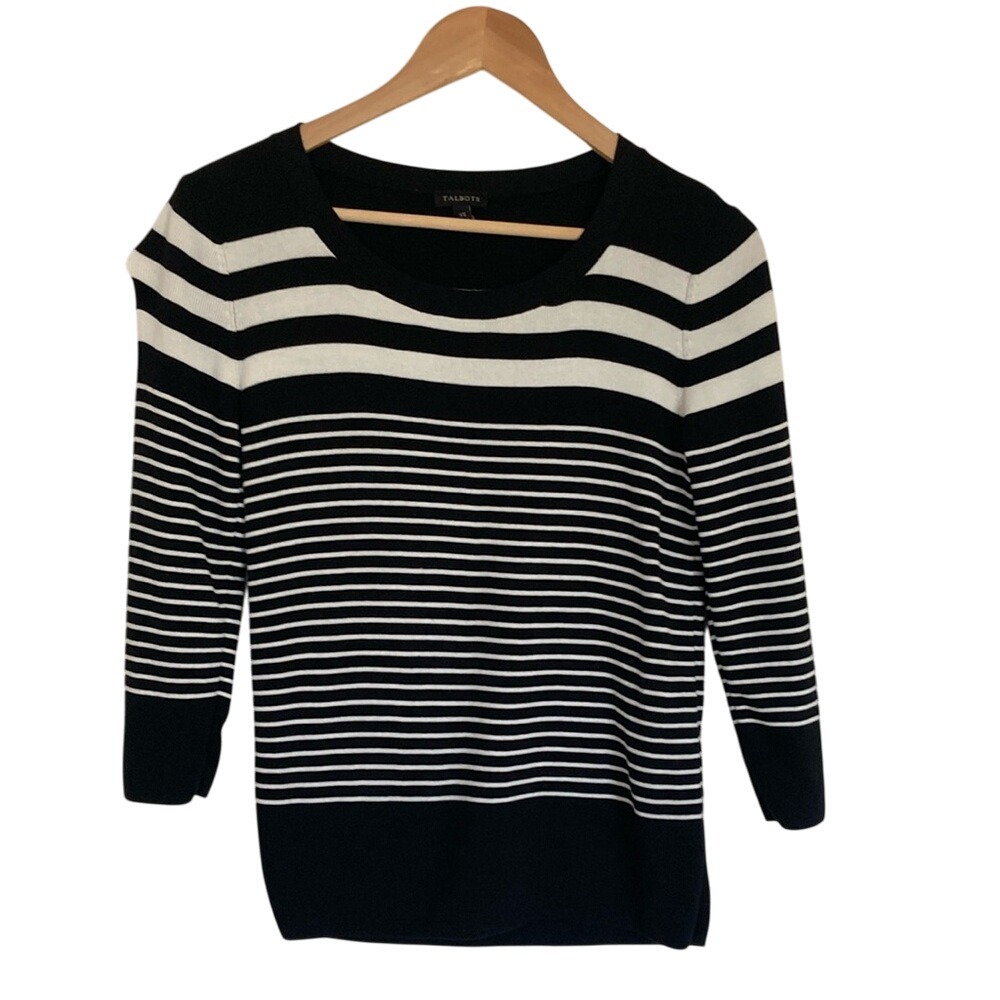 Talbots Womens Pullover‎ 3/4 Sleeve Round Neck Sweater Size XS Stripe Nautical